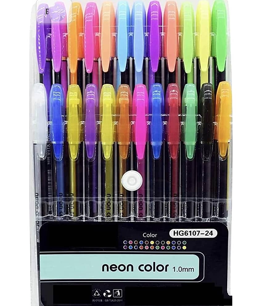2419Y -24 PC Neon Gel Pens Set Color Gel Pens, Glitter, Metallic, Neon Pens Set Good Gift For Coloring Kids Sketching Painting Drawing Pen