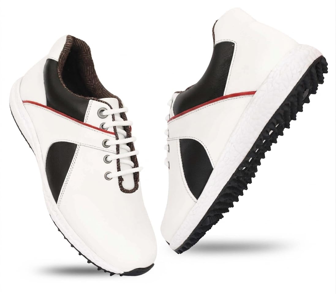 HITCARO Men Genuine Leather Lace-up Professional 100% Waterproof Premium Gold Golf Shoes