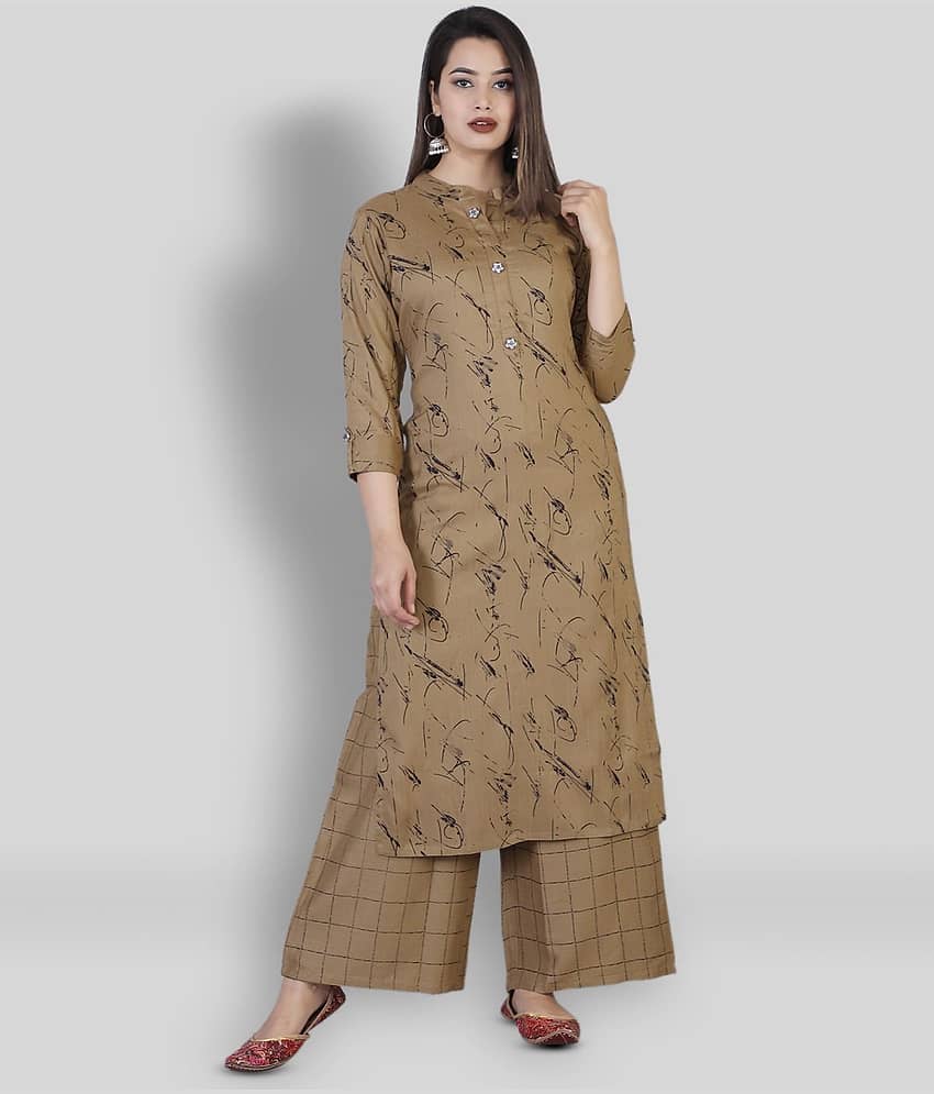 JC4U - Brown Straight Rayon Women's Stitched Salwar Suit ( Pack of 1 )