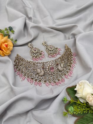 Victorian Choker Set 213 (5 Colours)-Pink
