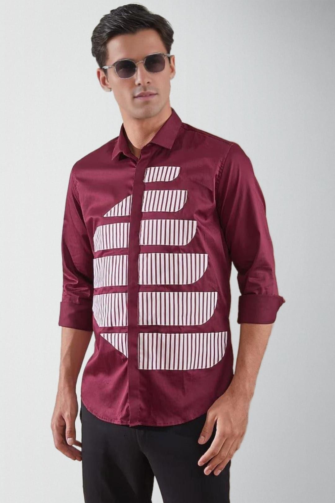 Panel Smart Casual Burgundy Shirt-BURGUNDY / M
