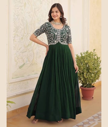 Estela Georgette Embroidered Flared Women's Kurti - Green ( Pack of 1 )