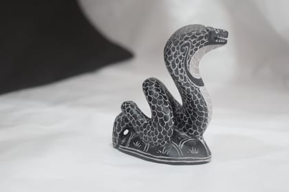 Handcrafted Stone Cobra Snake Figurine, Black and White, Scale Pattern Design, Traditional Indian Art Sculpture, Home Decor