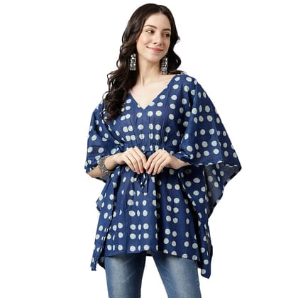 Indigo Printed Cotton Kaftan Top-XS