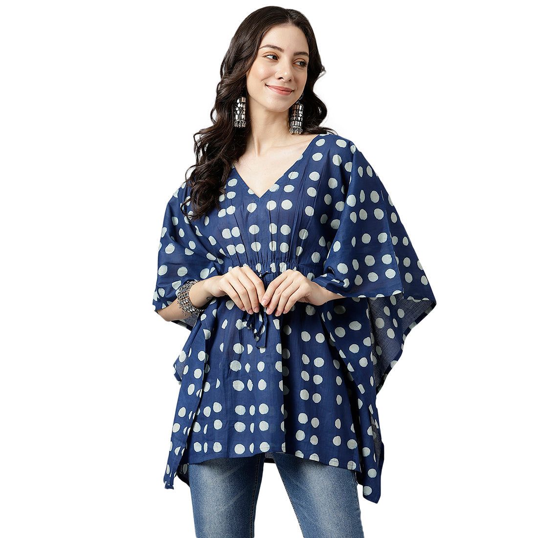 Indigo Printed Cotton Kaftan Top-XS