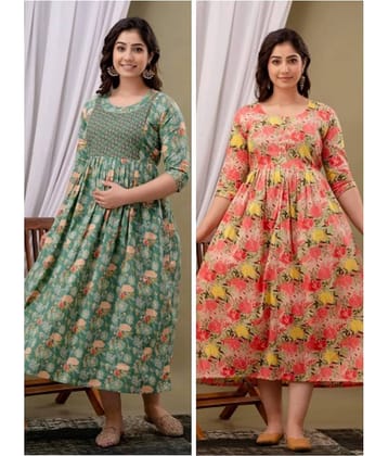 Nevisha Style Multi Color Cotton Maternity Kurta Pack of 2