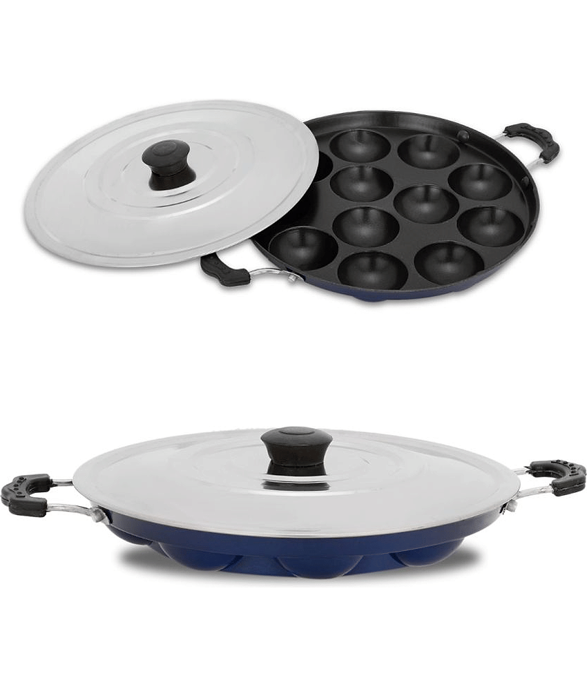 HomePro Non-Stick Appam with with Steel Lid 12 Cavity -Blue (Pack of 2)
