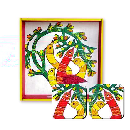 Gond Art on MDF Tray with square Tea coasters DIY Kit by Penkraft