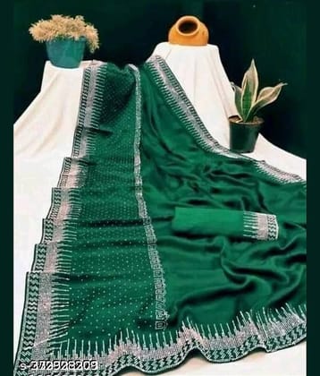 Shivadit ethnic Georgette Self Design Saree With Unstitched Blouse Piece ( Green )