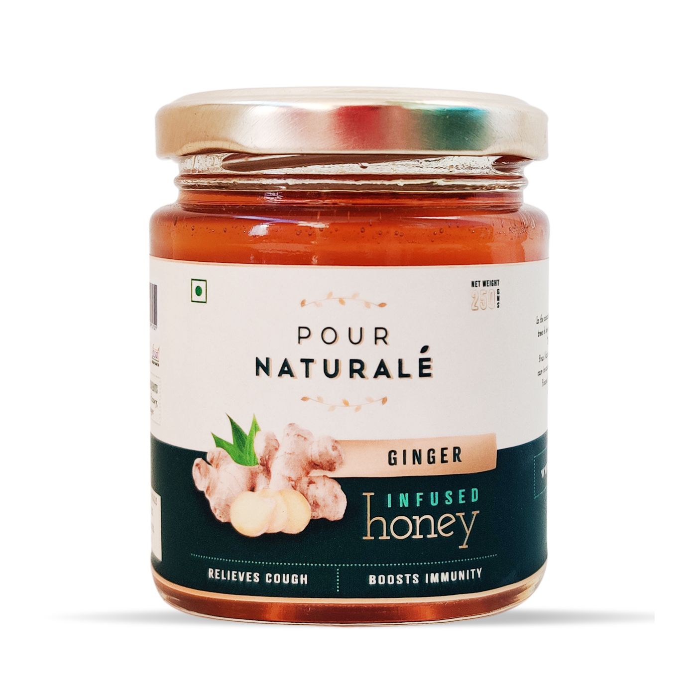 Pour Naturale Honey: Ginger Flavoured Honey| Pure Natural Honey Infused with Natural Ginger | Helps breathe better, build immunity| Glass Jar (250gm)