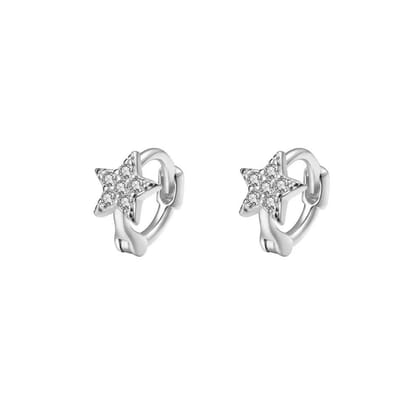 Star huggie hoop - Pair-Rhodium plated