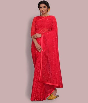 Indy Bliss Brasso Saree With Unstitched Blouse Piece ( Purple )