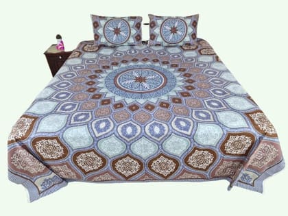 bedsheet Cotton Double Bed King Size with Two Pillow Covers (Gray Brown)