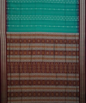 Cyan green and maroon handwoven silk bomkai saree Cyan green and maroon handwoven silk bomkai saree