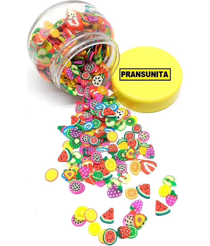 PRANSUNITA 800 pcs 3D Resin Polymer Rubber Mini Charms Shaker Slices – Mix Fruit Design Pieces for Nail Art DIY Craft, Cell Phone Decoration Epoxy, UV Resin Crafts, Jewellery Mould Filling -Size 1/4 inch (5-6 mm)