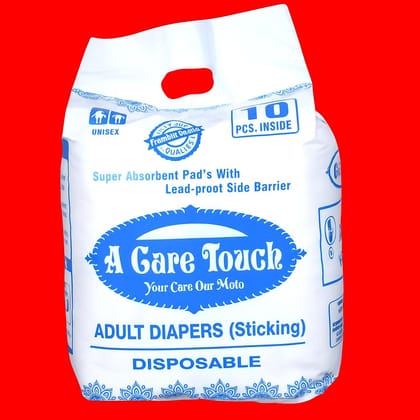 A Care Touch Adult Diaper Sticking Medium (M) Size On Amazon Count 10, Waist Size (71.10X111.75 Cm / 28-44 Inches),Velcro Unisex,Odour Lock,Anti-Bacterial,Leak Proof,High Protection,Pack Of 1 - White