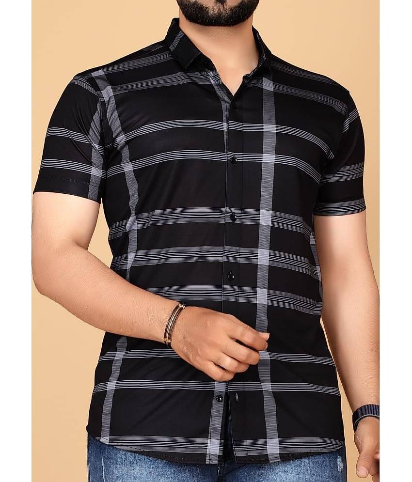 STI Cotton Blend Regular Fit Checks Half Sleeves Men's Casual Shirt - Black ( Pack of 1 )