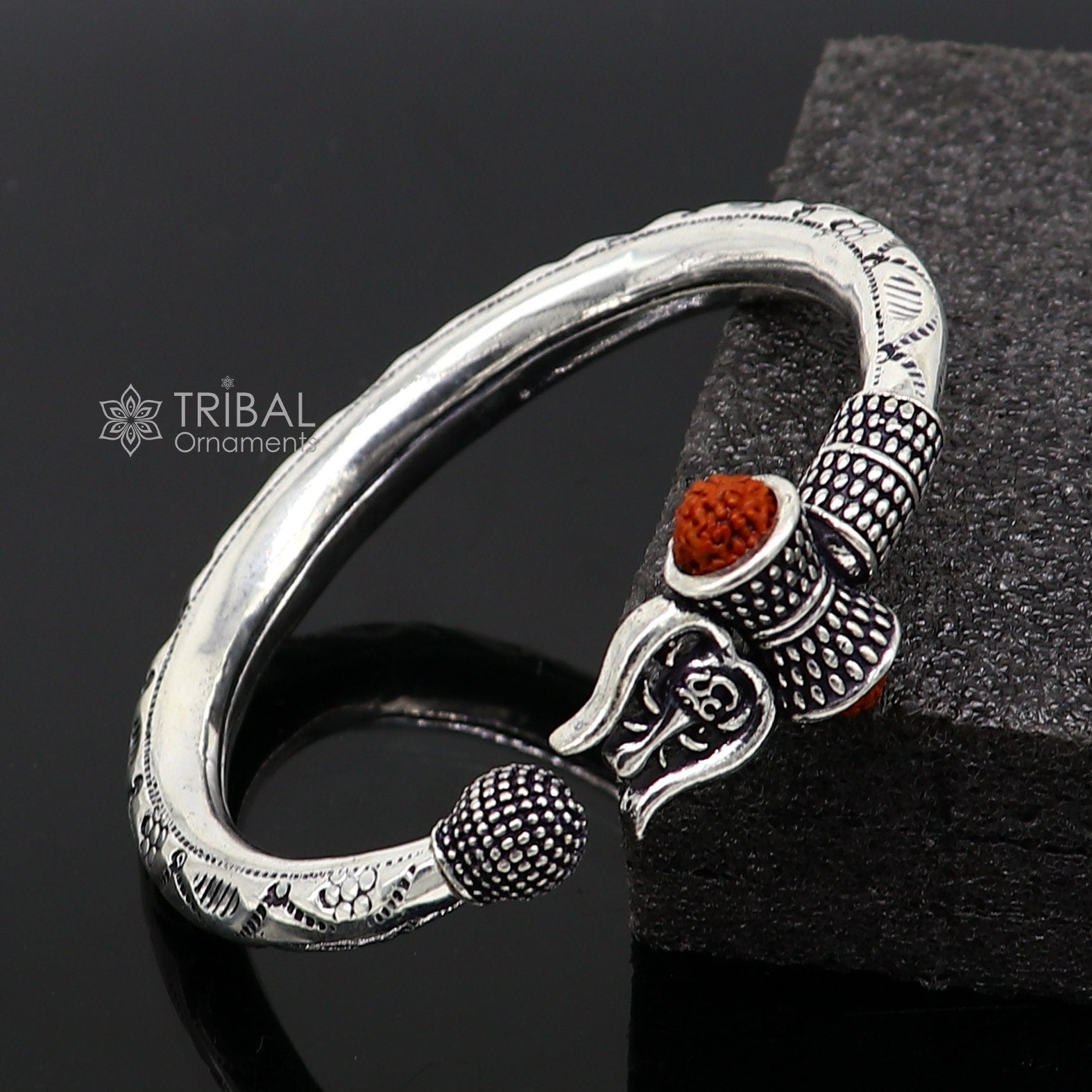 Divine Lord Shiva trident trishul trishool kada 925 Sterling silver handmade bangle bracelet with natural Rudraksha magical  kada nsk739
