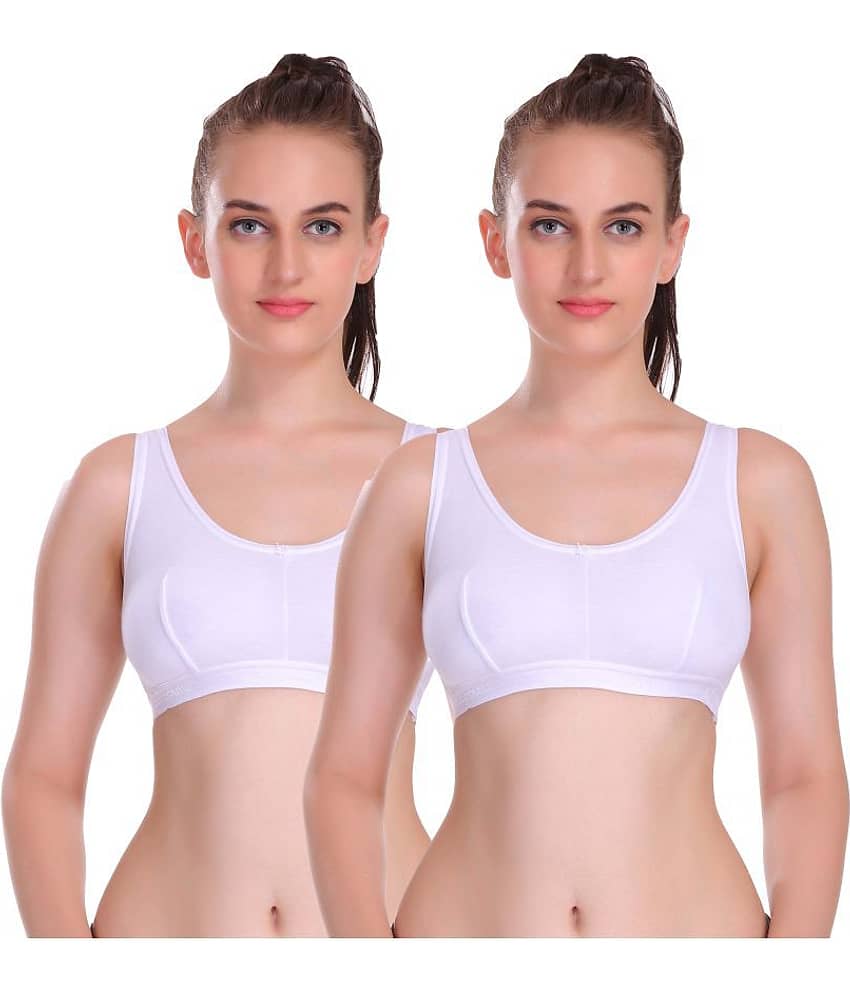 Eve's Beauty White Cotton Blend Solid Sports Bra