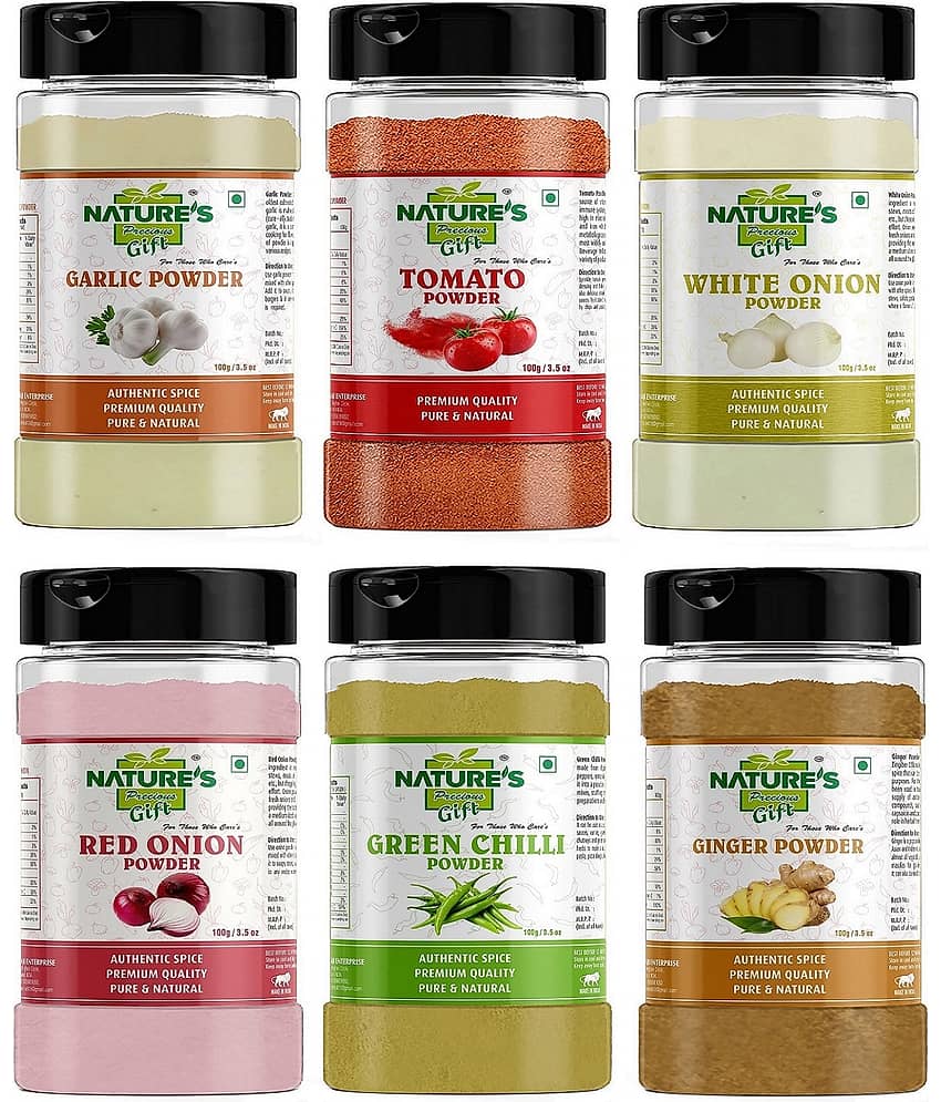 Natures Gift Garlic, Ginger, Red Onion, Tomato, White Onion & Green Chilli Powder - 100 Gm Each (Super Saver Combo) Powder 600 gm Pack of 6