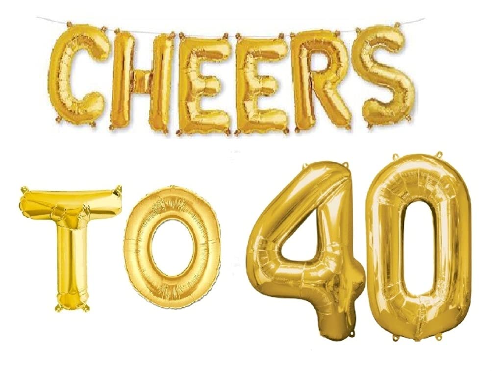 Partyzon Gold Cheers to Birthday Foil Balloon Combo Party Decoration for Anniversary Celebration 16 Inches (Cheers to 40)