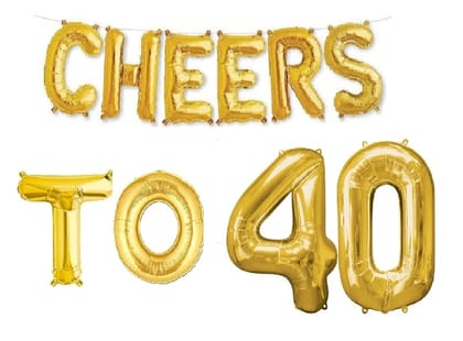 Partyzon Gold Cheers to Birthday Foil Balloon Combo Party Decoration for Anniversary Celebration 16 Inches (Cheers to 40)