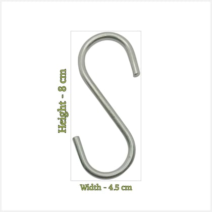 KARTHI7OCT STORE S Type Hook Heavy Duty (4 Pieces) | 8 cm (3 inch) Height | Stainless Steel | S Shaped Hook | Multipurpose Use | Durable Metal Hangers for Kitchen, Garage | Indoor & Outdoor Use
