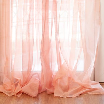 Handwoven Chanderi Curtain - 9ft / 108"-9ft x 3.8ft / 108inches x 44inches / Grey & Pink / Chanderi