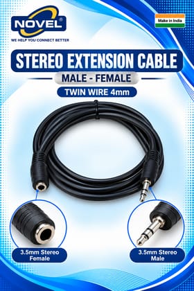 NOVEL STEREO EXTENSION CABLE MALE - FEMALE TWIN WIRE 4mm 5 METER
