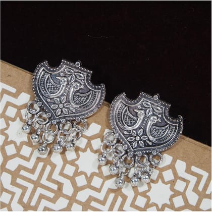 Antique Gold/Silver Oxidized Ethnic Peacock Designed Stud Ea