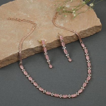 Pink Rose Gold-Plated AD studded Jewellery Set
