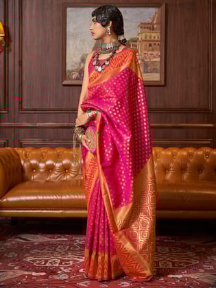 Dark Pink Kanjivaram Pure Soft Silk Saree With Blouse