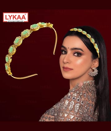 Lykaa Kundan Jewellery Golden Pink Plated Hair Band Mathapatti Hair Band For Women and Girls (Pink)