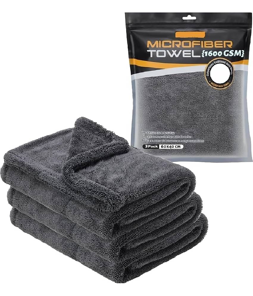 Caronix Grey 1600 GSM Microfiber Cloth For Automobile ( Pack of 3 )