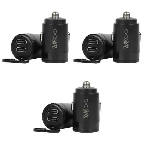 Walta Elite PANACHE 7 Car Charger with Type C to C Cable (65W/2 TYPE-C PORT), Car Charger with Dual Output- Black (Pack of 3)