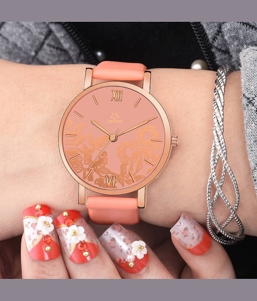 Septem Peach Leather Analog Womens Watch