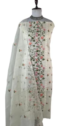 Kota Doria Dress Material Peach Floral Vine Jaal