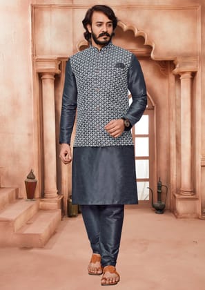 Men's Gray Lakhnavi Waistcoat (Nehru Jacket)-S
