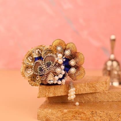 Golden Blue Morpankh Pagdi - 3 & 4 No. Laddu Gopal-3 No.