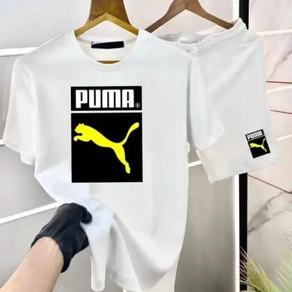 Puma T Shirt+ Short  ( Colour :  White  -  Size : XL )
