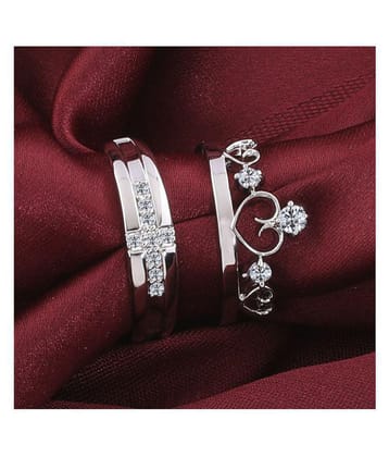 Silver Shine Silver Plated Solitaire king and Queen Adjustable Couple ring for Girls and Boys-2 pieces - None