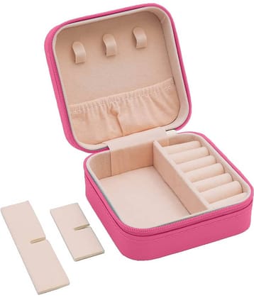 Jewellery Organiser PU Leather Zipper Portable Storage Box with Divider Container