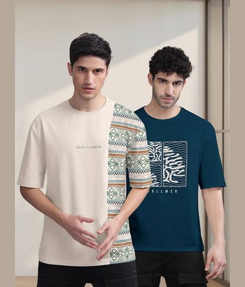 BULLMER Pack of 2 Cotton Blend Oversized Fit Men's T-Shirt ( Blue )