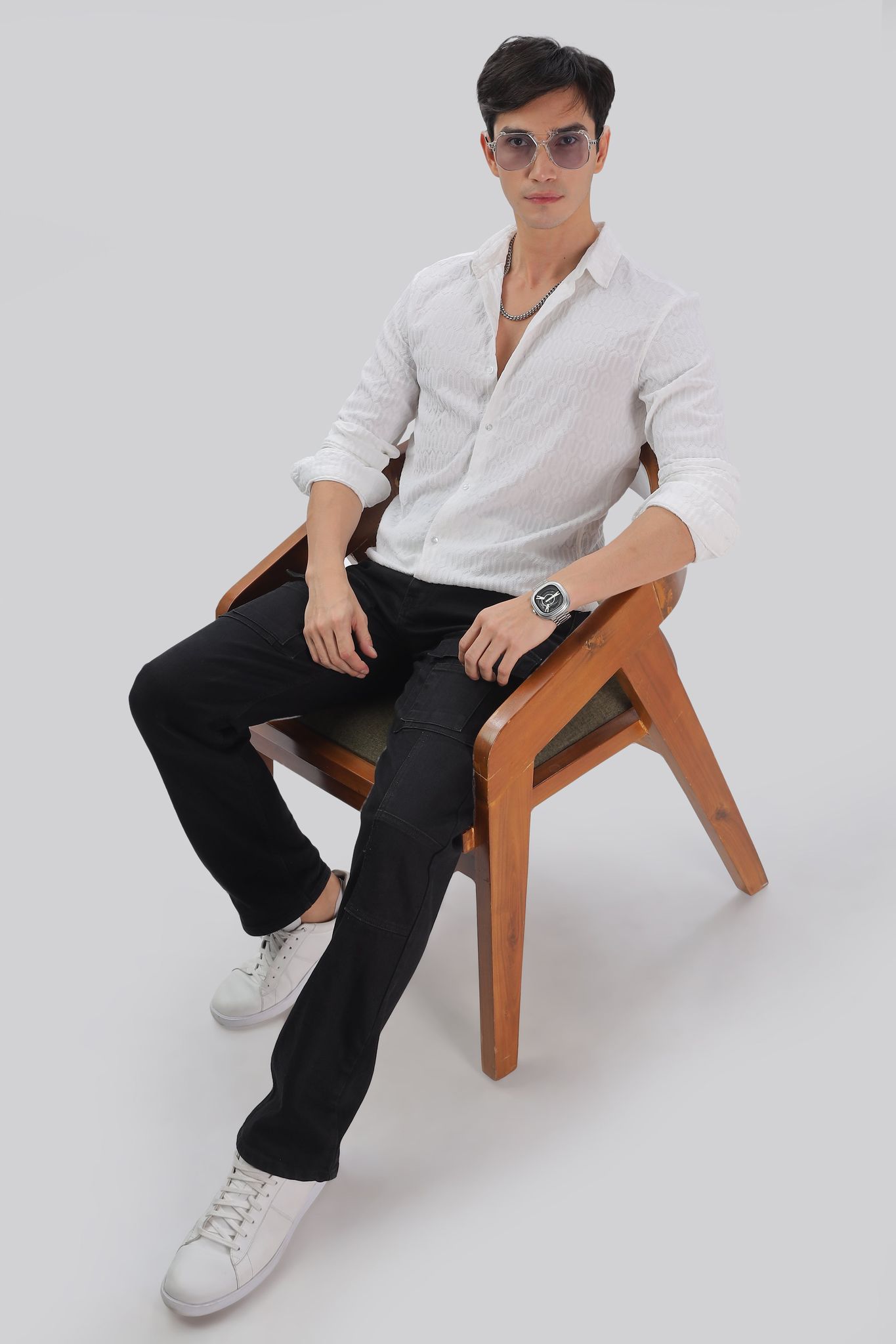 White - Modern Fit Textured Shirt-S