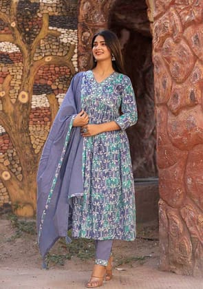 Blue Green Mirror Work Suit-XL