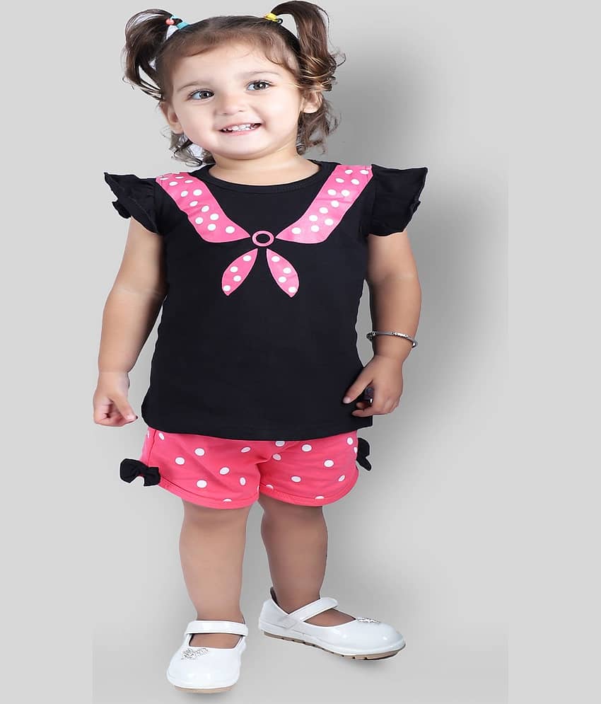 CATCUB Pack of 1 Girls 100% Cotton Top With Shorts ( Black )