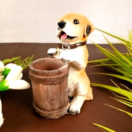 Cute Dog Decorative Pen Pencil Holder / Cutlery Stand | Dog Holding Basket Showpiece - for Kids Study Table, office Desk, Home Decor & Gifts - 6 Inch-Design 2