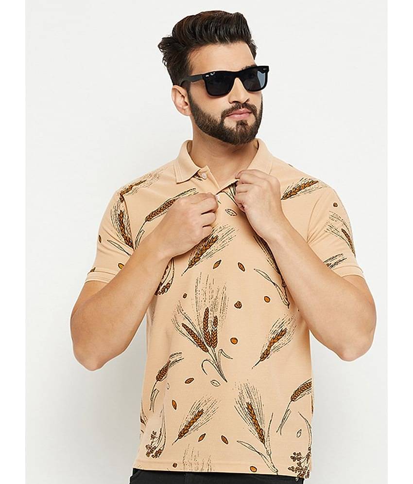 GET GOLF Pack of 1 Cotton Blend Regular Fit Printed Half Sleeves Men's Polo T Shirt ( Beige )