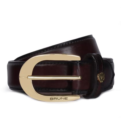 Hand Painted Men's Formal Belt in Dark Brown Leather with Oval Shape Buckle-40