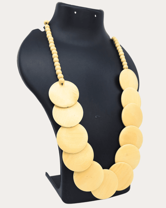 Wooden Circular Disc Bead Necklace-Pearl